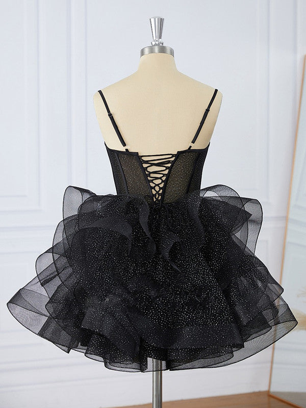 Cute Ball Gown Spaghetti Straps Tulle Short Homecoming Dress Birthday Dresses C1208