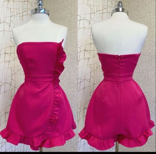 Cute A line Strapless Hot Pink Short Homecoming Dress Birthday Dresses C1209