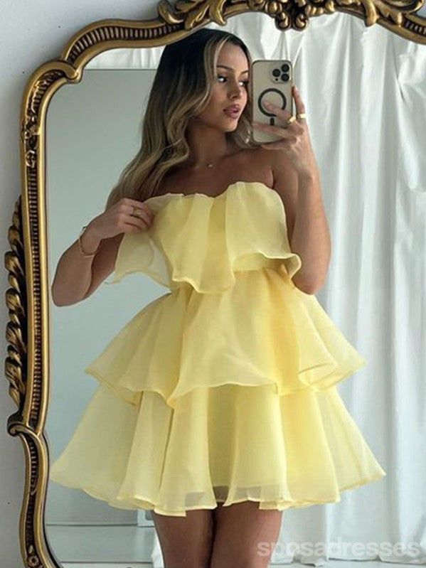 Cute A-line Yellow Mini Short Prom Homecoming Dresses Party Dress C1219