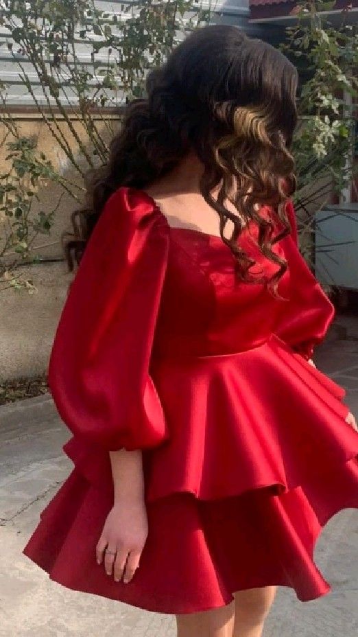 A Line Red Long Sleeves Homecoming Dress 18th Birthday Outfit C1223