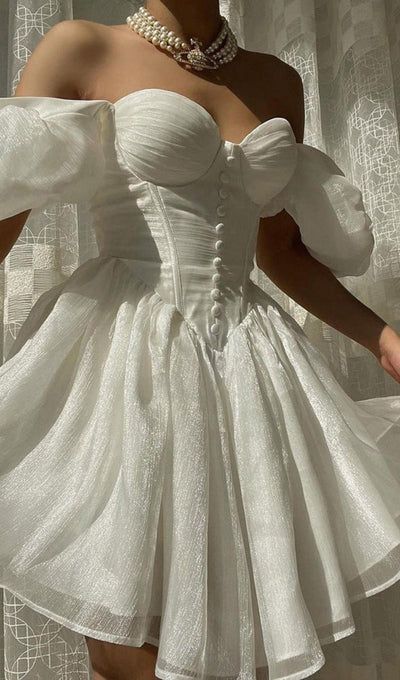 Princess Strapless Puff Sleeve Corset Homecoming Dress Party Dress C1329