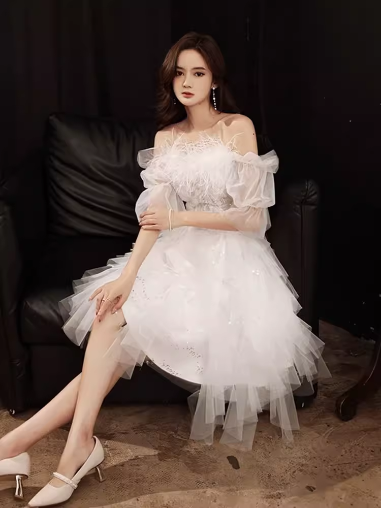 Cute A line Square Neckline Tulle Short Homecoming Dress White Hoco Dresses C1483