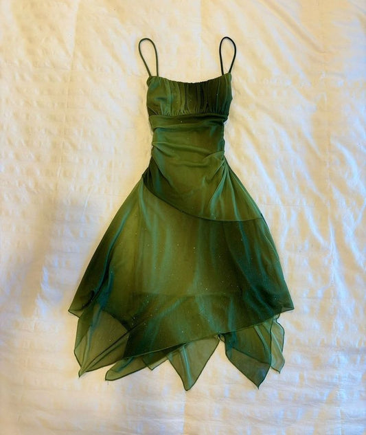 Sexy High Low Spagehtti Straps Ombre Green Short Homecoming Dresses Party Dress C1715