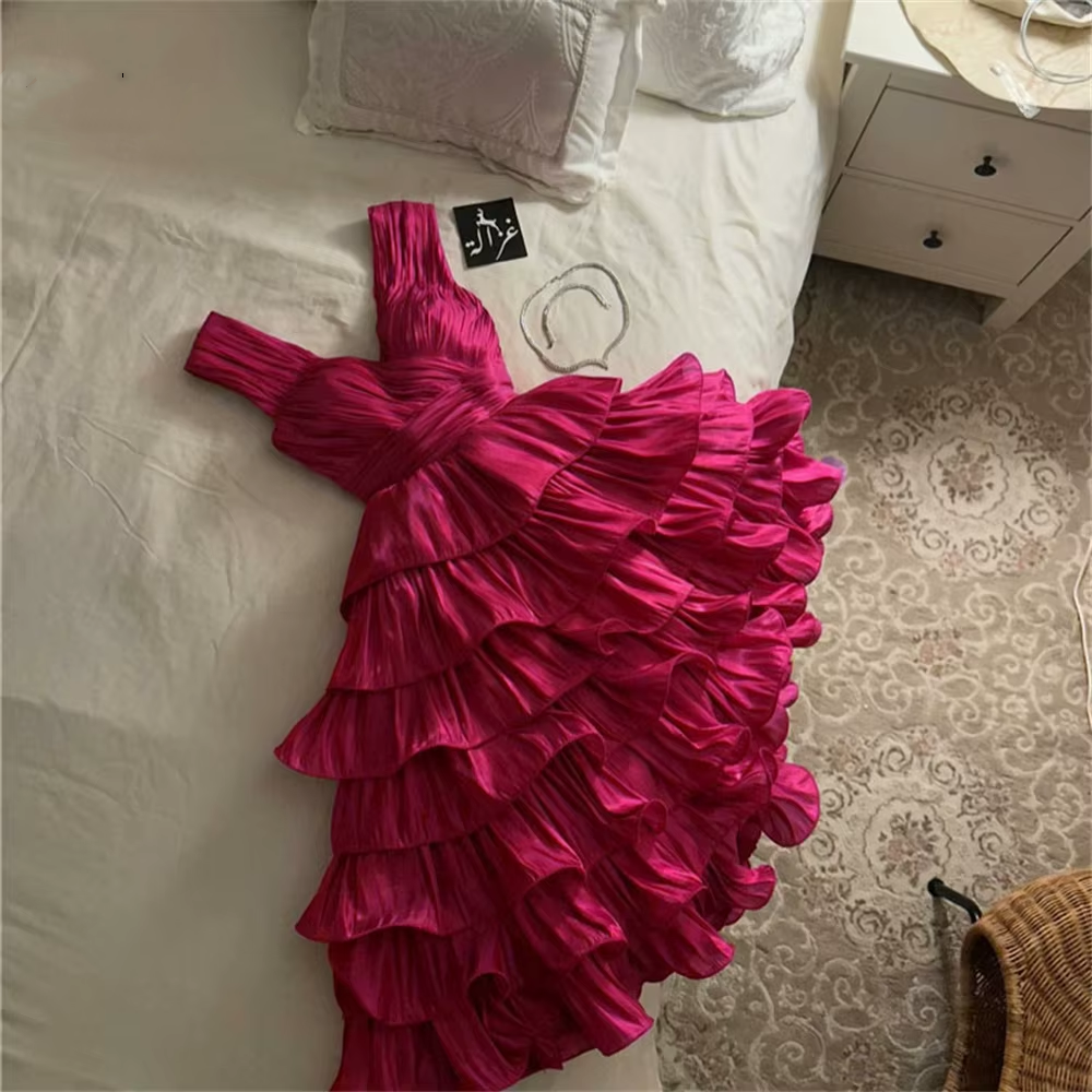 Simple Ball Gown Straps Hot Pink knee Length Ruffles Homecoming Dresses C1744