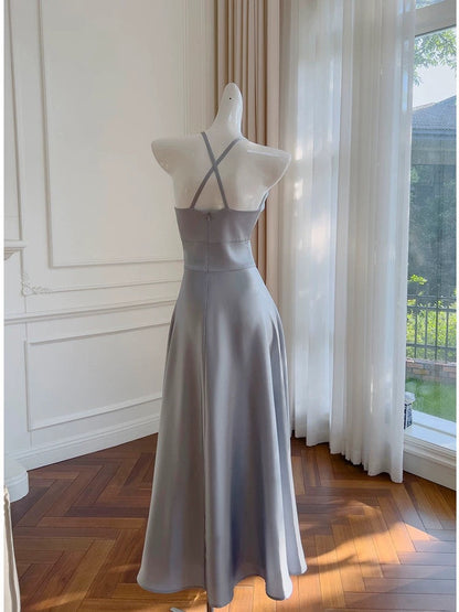 Simple A line Halter Gray Homecoming Dresses Simple Prom Dress C1837