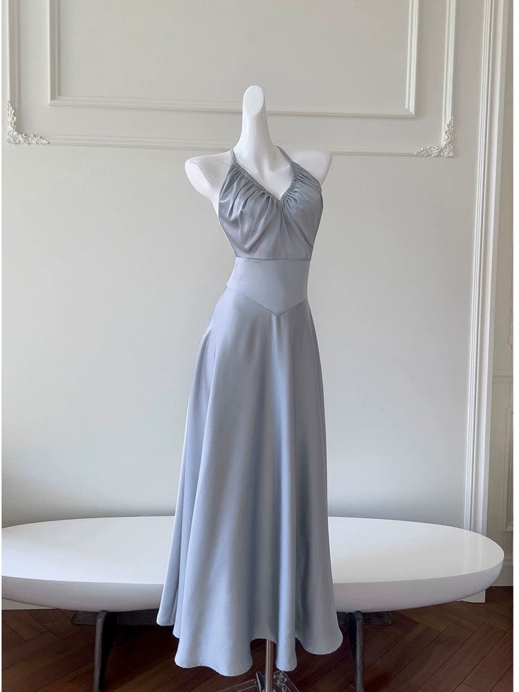 Simple A line Halter Gray Homecoming Dresses Simple Prom Dress C1837