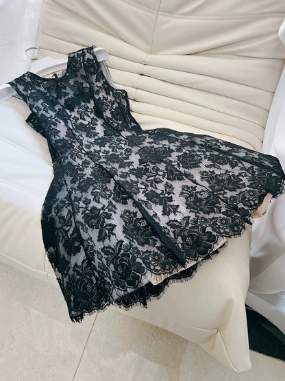 Cute A line Black Short Lace Homecoming Dresses Cocktail Dress C1849