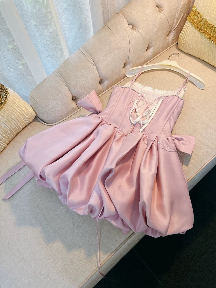 Cute A line Spaghetti Straps Short Pink Homecoming Dresses Cocktail Dress C1851