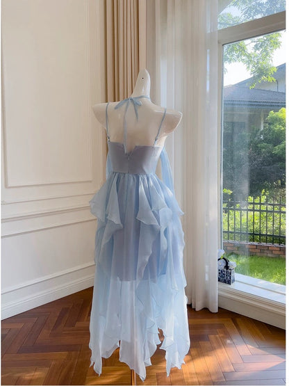 Simple A line Spaghetti Straps Chiffon Blue Homecoming Dress Birthday Dresses C1857