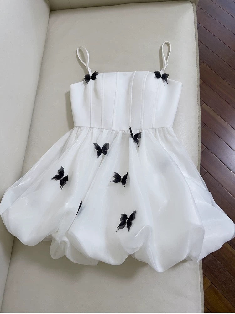 Cute A line Spaghetti Straps White Short Homecoming Dress Birthday Dresses With Butterfly C1866