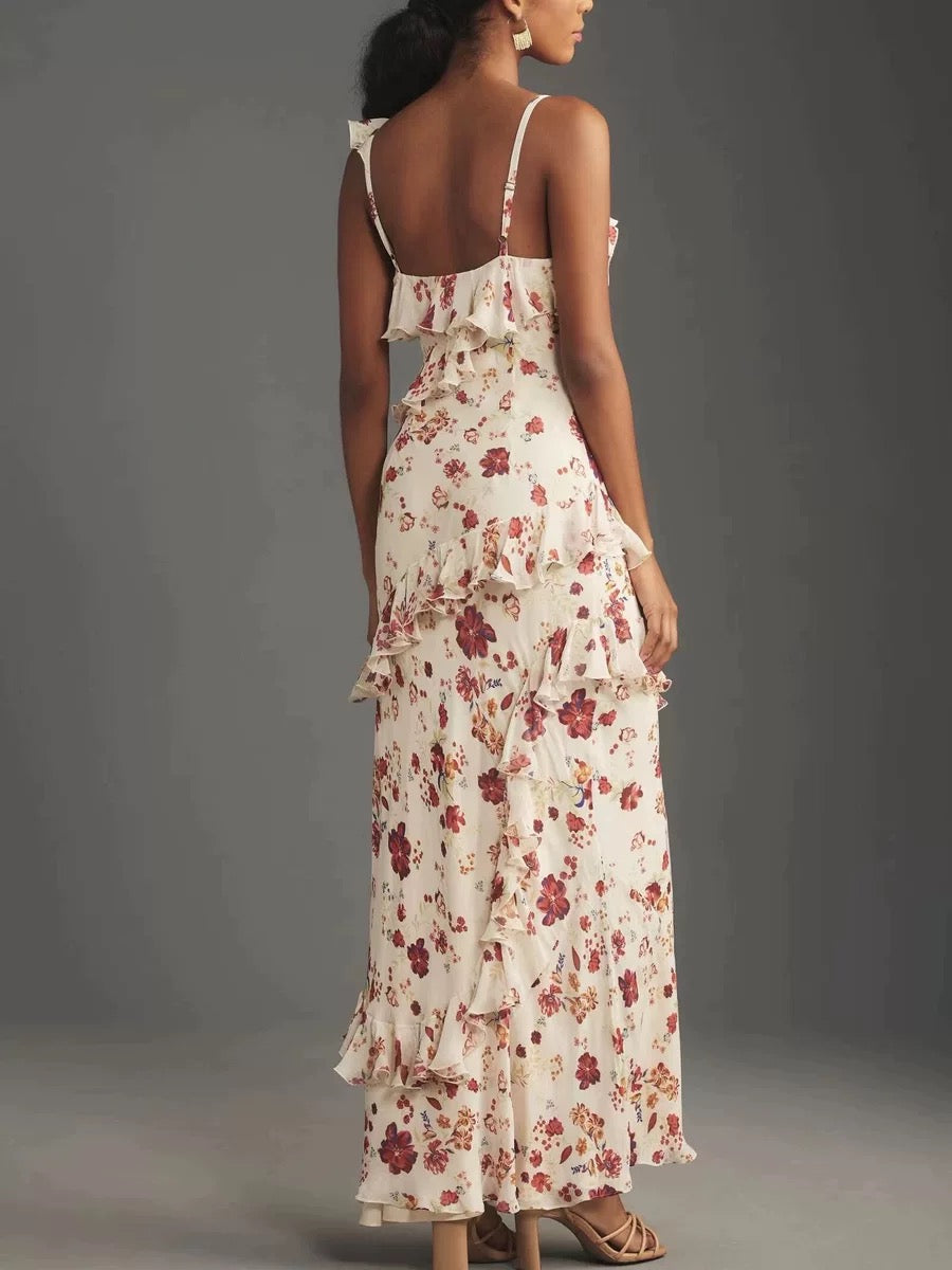 Sexy Sheath Spaghetti Straps Sleeveless Floral Prom Dresses C1875