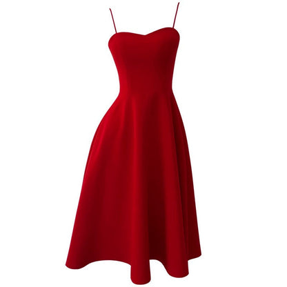 Simple A line Spaghetti Straps Red Knee Length Homecoming Dress Birthday Dresses C1881