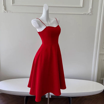 Simple A line Spaghetti Straps Red Knee Length Homecoming Dress Birthday Dresses C1881