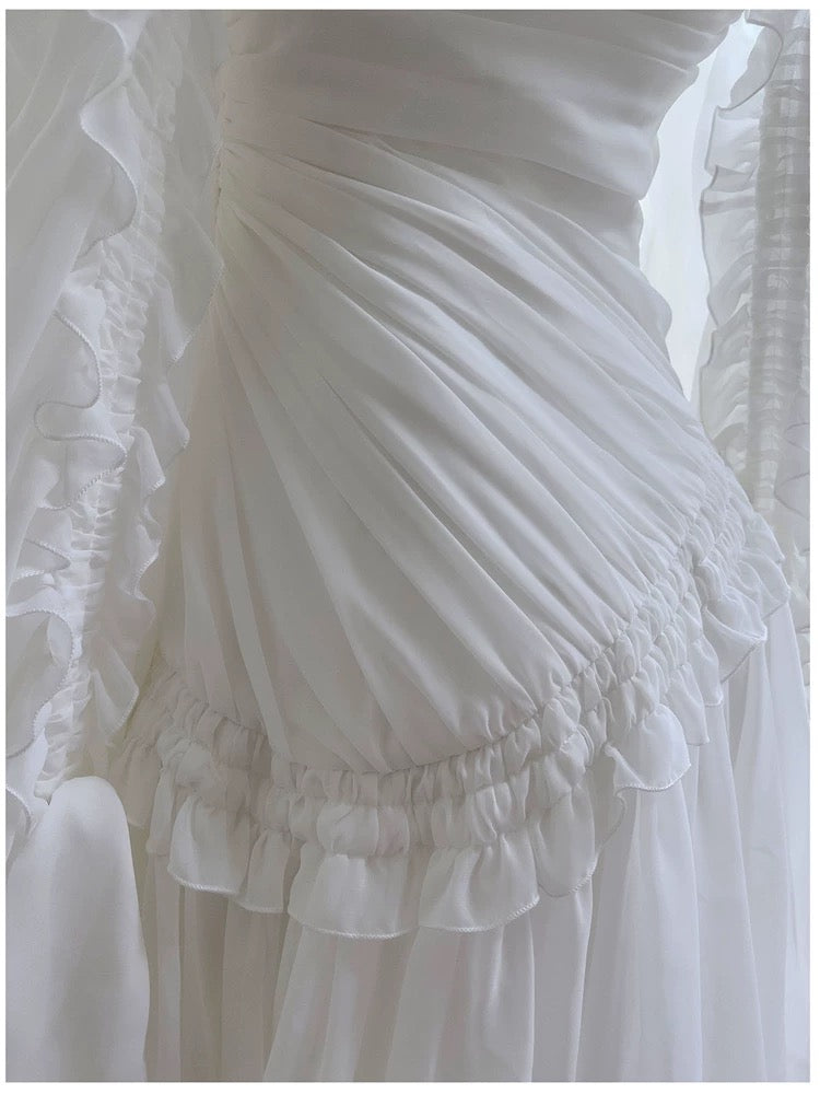 Fairytale A line Strapless White Chiffon Ruffles Homecoming Dress Birthday Dresses C1885