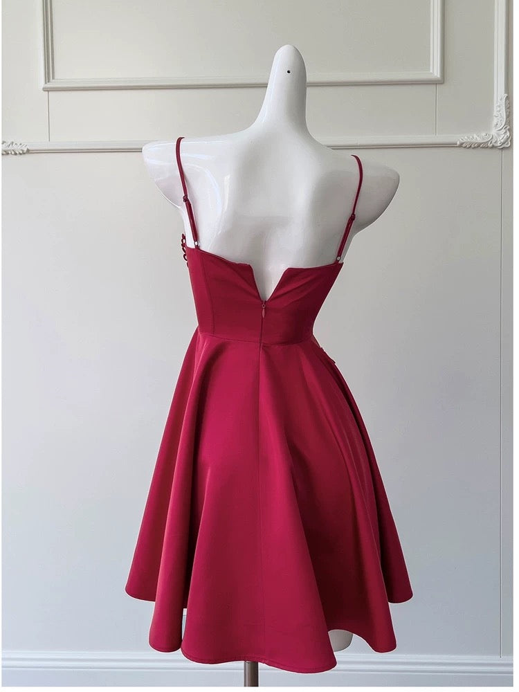 Simple A line Straps Burgundy ShortHomecoming Dress Birthday Dresses With Butterfly C1886