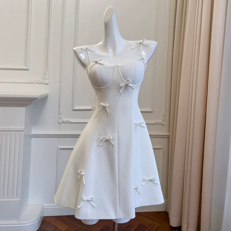 Cute A line Spaghetti Straps White Short Homecoming Dress Birthday Dresses With Bow C1892