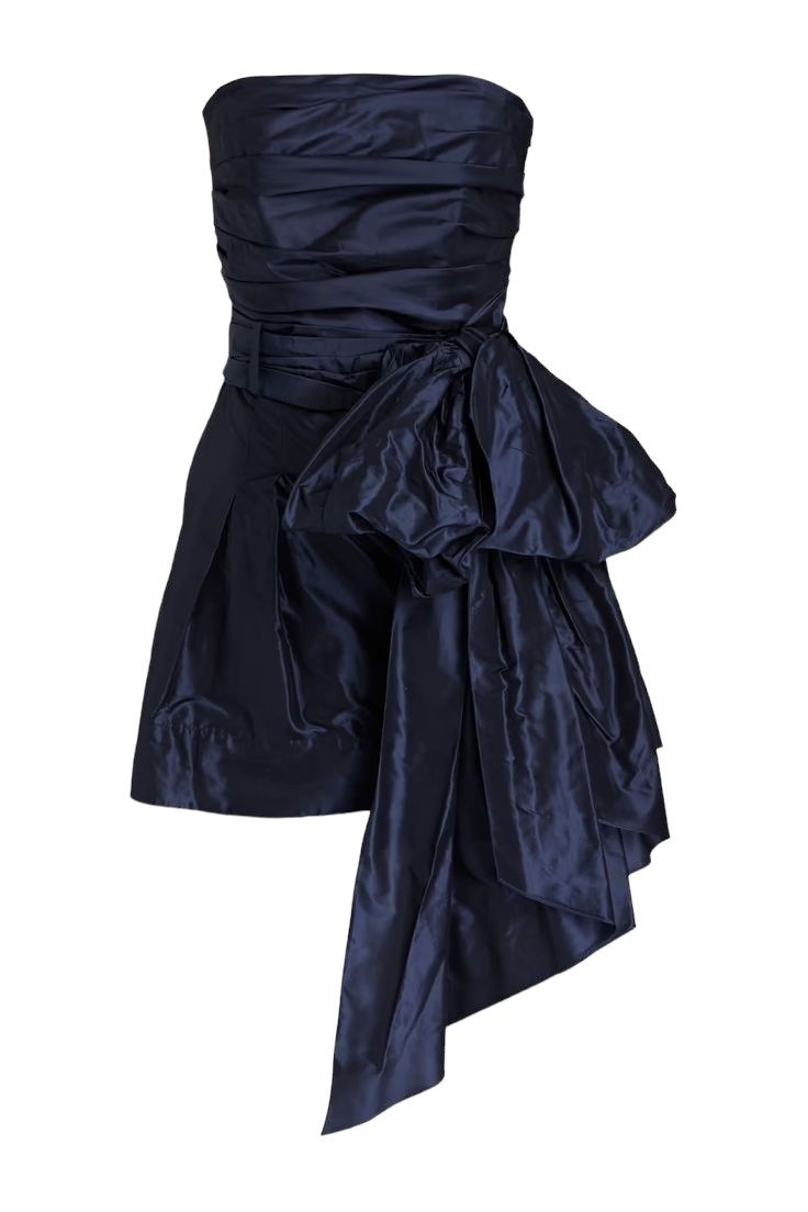 Cute Sheath Strapless Navy Blue Short Satin Homecoming Dresses Cocktail Dress With Bow C1925