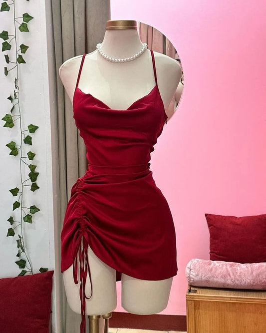 Simple Sheath Spaghetti Straps Red Short Homecoming Dresses 21st Birthday Outfit C2088