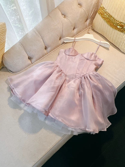 Simple A Line Spaghetti Straps Pink Short Homecoming Dresses 18th Birthday Outfit C2177