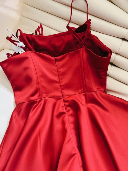 Simple A Line Spaghetti Straps Red Short Homecoming Dresses 18th Birthday Outfit C2178