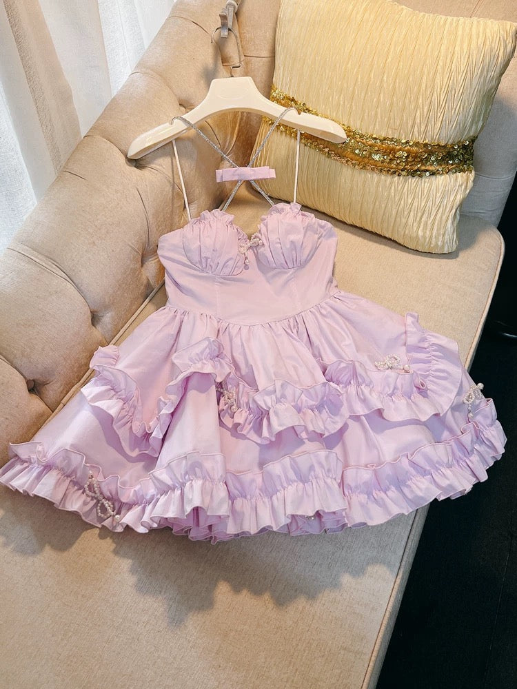 Cute Ball Gown Spaghetti Straps Pink Short Homecoming Dresses 18th Birthday Outfit C2179