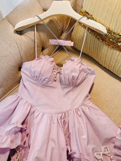 Cute Ball Gown Spaghetti Straps Pink Short Homecoming Dresses 18th Birthday Outfit C2179