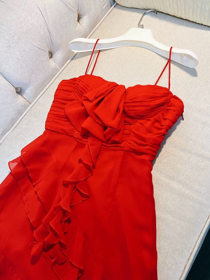 Sexy Sheath Straps Red Short Chiffon Homecoming Dresses 18th Birthday Outfit C2183