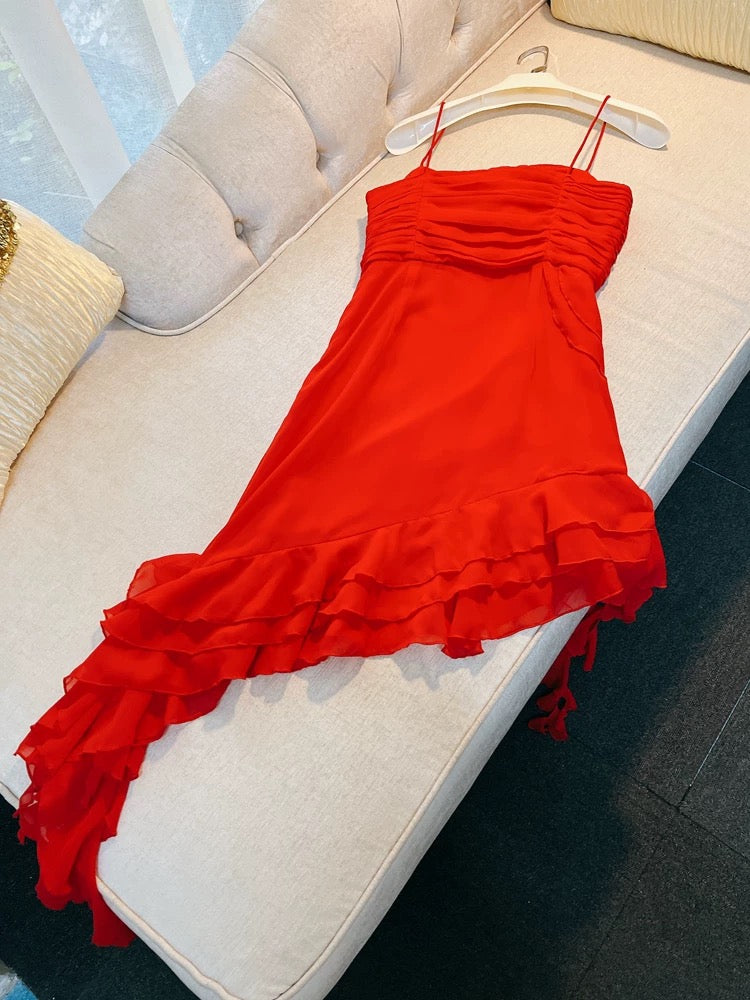 Sexy Sheath Straps Red Short Chiffon Homecoming Dresses 18th Birthday Outfit C2183