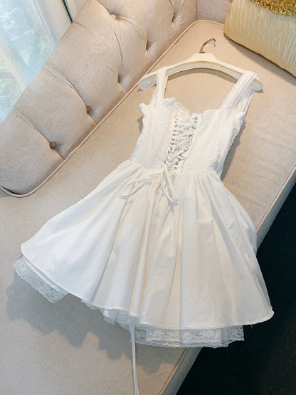 Modest A Line Straps Short Lace White Homecoming Dresses Party Dress C2191