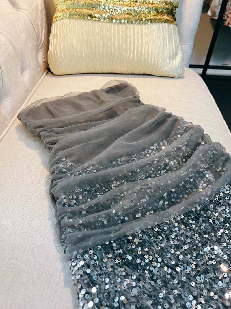 Modest Sheath Strapless Gray Sequin Short Homecoming Dresses Birthday Outfits C2215