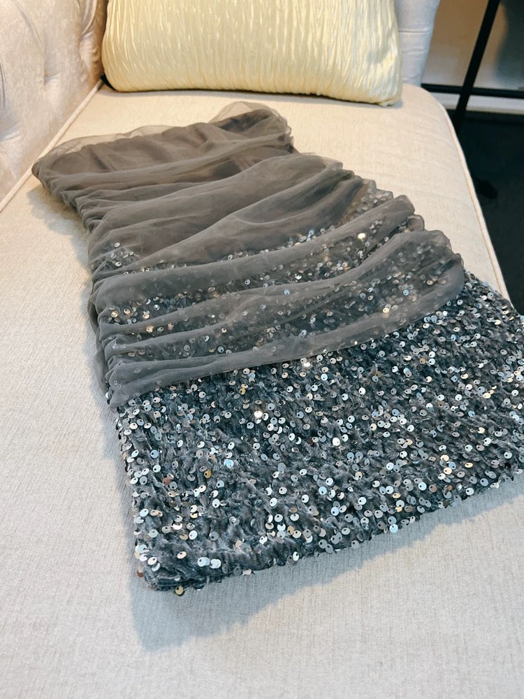 Modest Sheath Strapless Gray Sequin Short Homecoming Dresses Birthday Outfits C2215