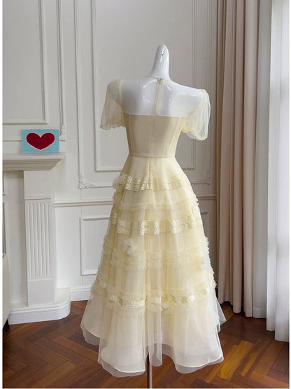 Modest A Line Scoop Neckline Yellow Lace Homecoming Dresses Birthday Outfits With Beads C2228