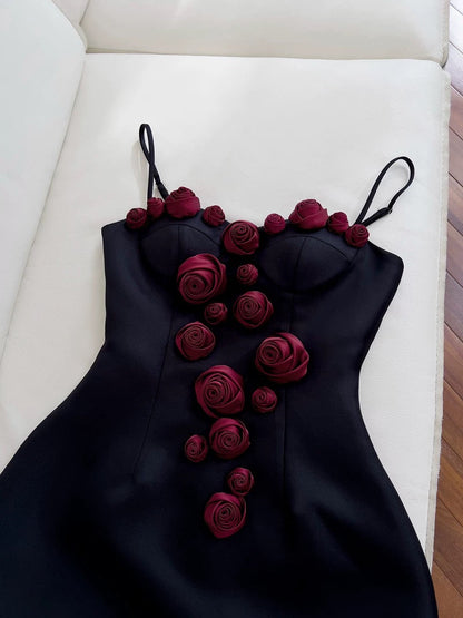 Cute A Line Straps Black Satin Homecoming Dresses Birthday Outfits With Flowers C2231