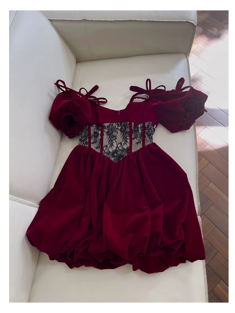 Cute A Line Spaghetti Straps Velvet Red Homecoming Dresses Birthday Outfits With Beads C2233