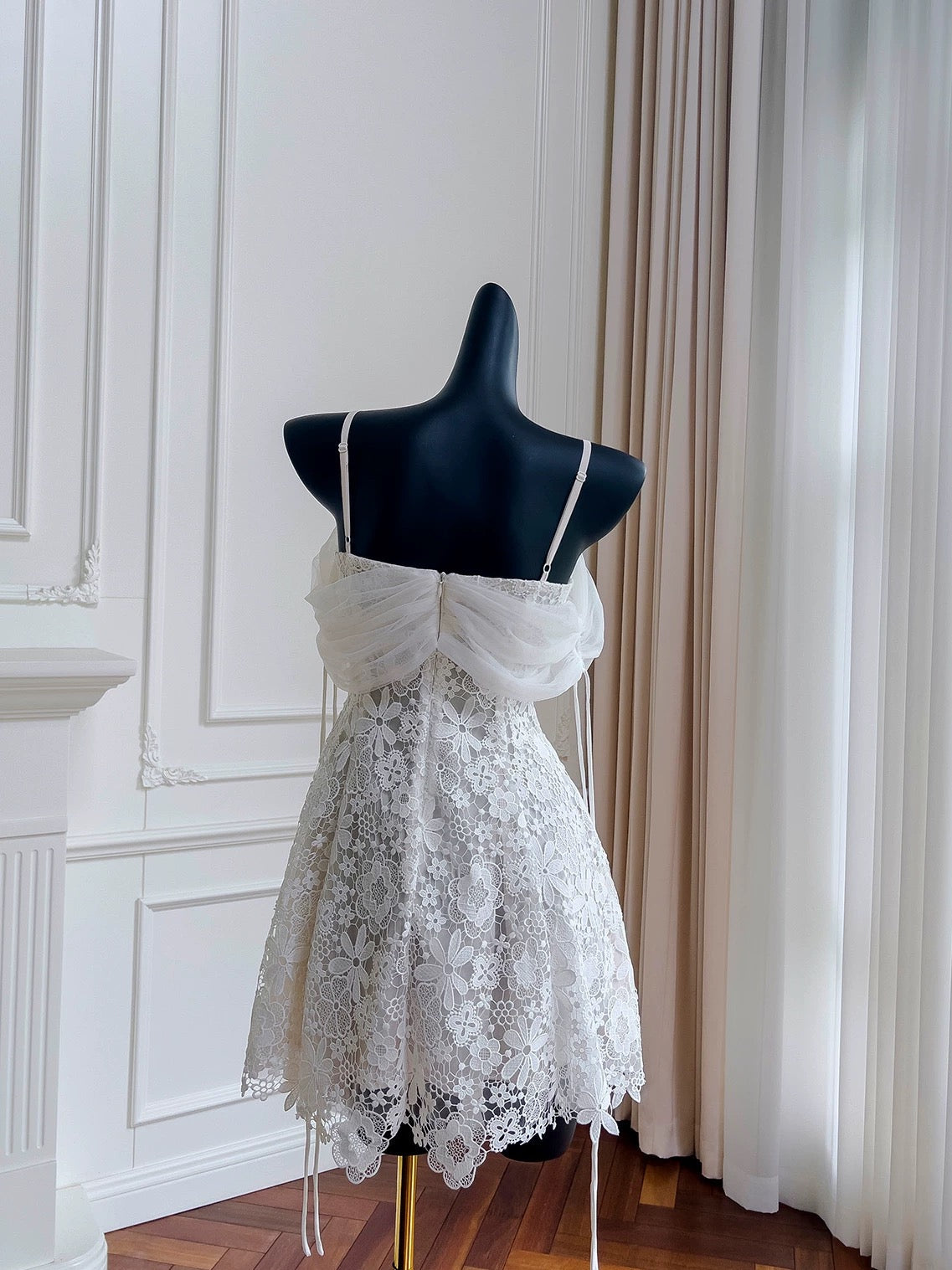 Modest A line Spaghetti Straps White Lace Short Homecoming Dresses Birthday Outfits C2254