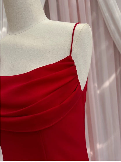 Simple Sheath Spaghetti Straps Chiffon Short Red Homecoming Dresses Birthday Outfit C2271