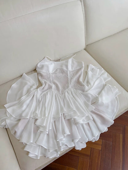 Simple A Line Spaghetti Straps Chiffon Short White Homecoming Dresses Birthday Outfit C2272