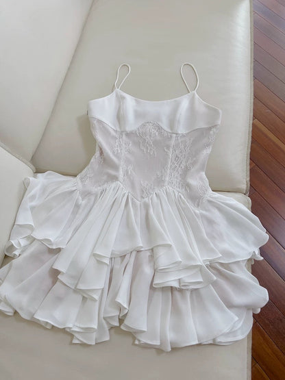 Simple A Line Spaghetti Straps Chiffon Short White Homecoming Dresses Birthday Outfit C2272