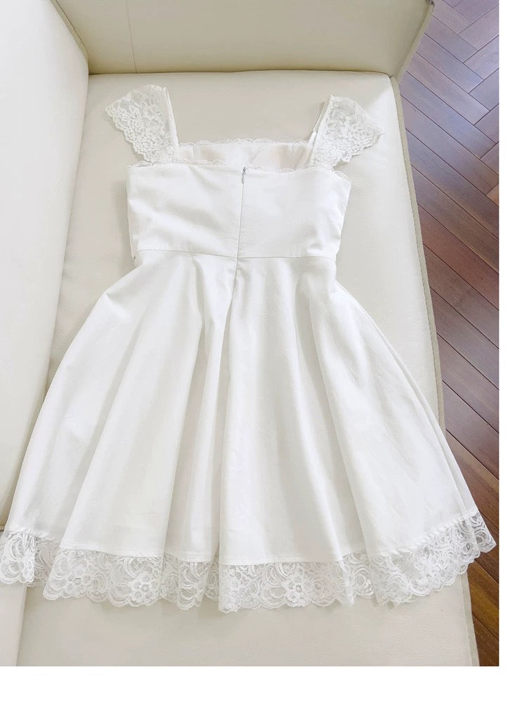 Simple A Line Straps Chiffon Short Lace White Homecoming Dresses Birthday Outfit C2280