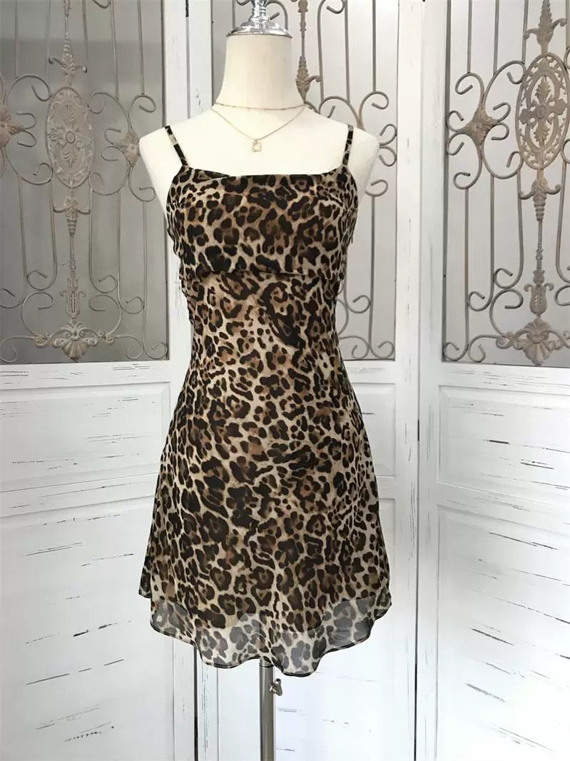 Sexy A line Spaghetti Straps Leopard Homecoming Dresses Short Birthday Outfits C2408