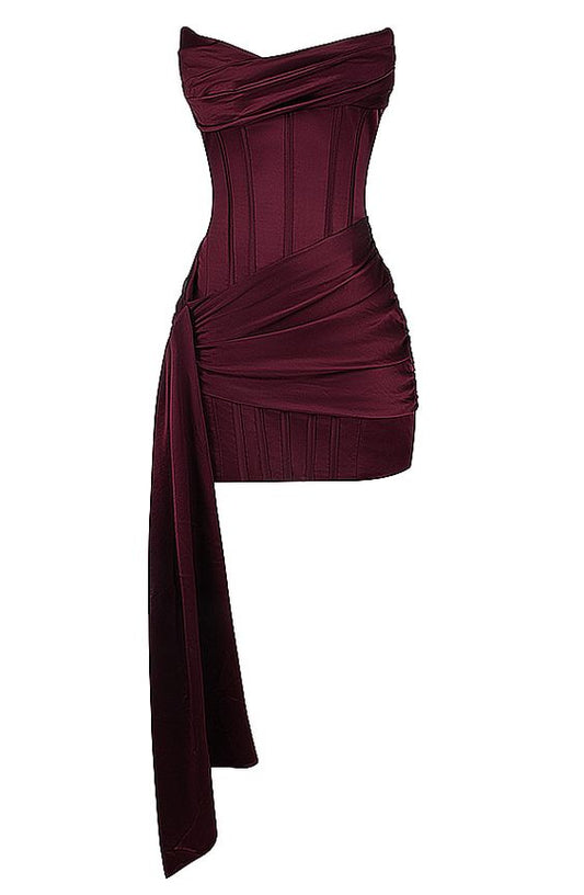 Strapless Draped Corset Dress Burgundy Homecoming Dresses Party Dress C2518