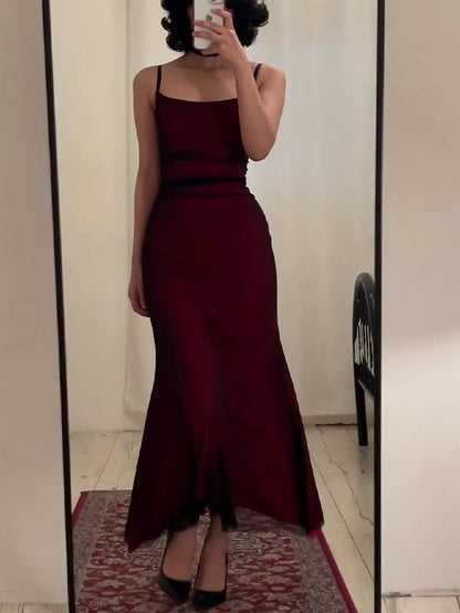 Fancy Sheath Straps Burgundy Black Long Prom Dresses C2581