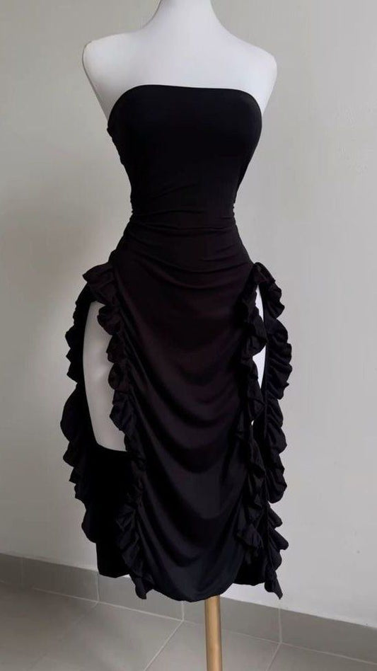 Sexy Sheath Strapless Black Homecoming Dresses Short Birthday Outfits C2608