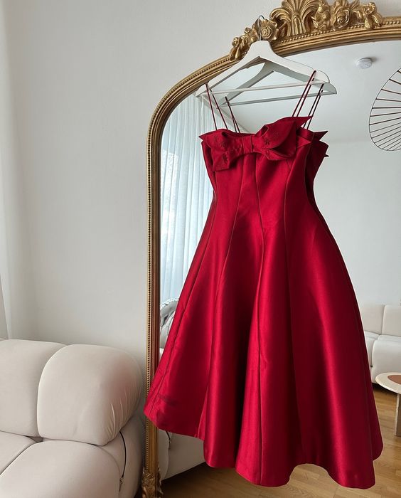 16th Birthday A Line Spaghetti Straps Red Homecoming Dresses Satin Short Mini Party Dress C2635