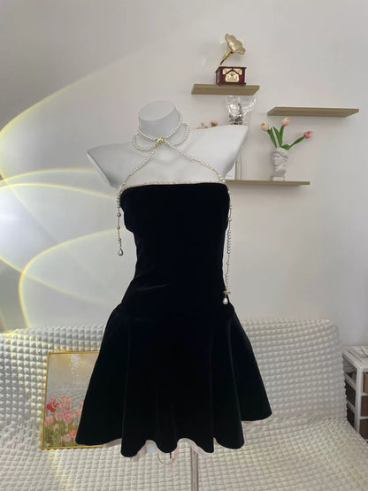 Vintage A Line Strapless Black Velvet Birthday Outfits Short Homecoming Dress C2662