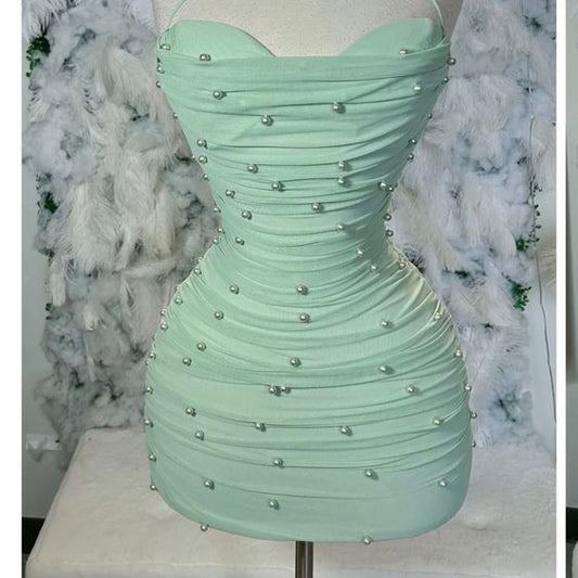 16th Birthday Sheath Halter Mint Green Short Homecoming Dresses Short Mini Party Dress C2727