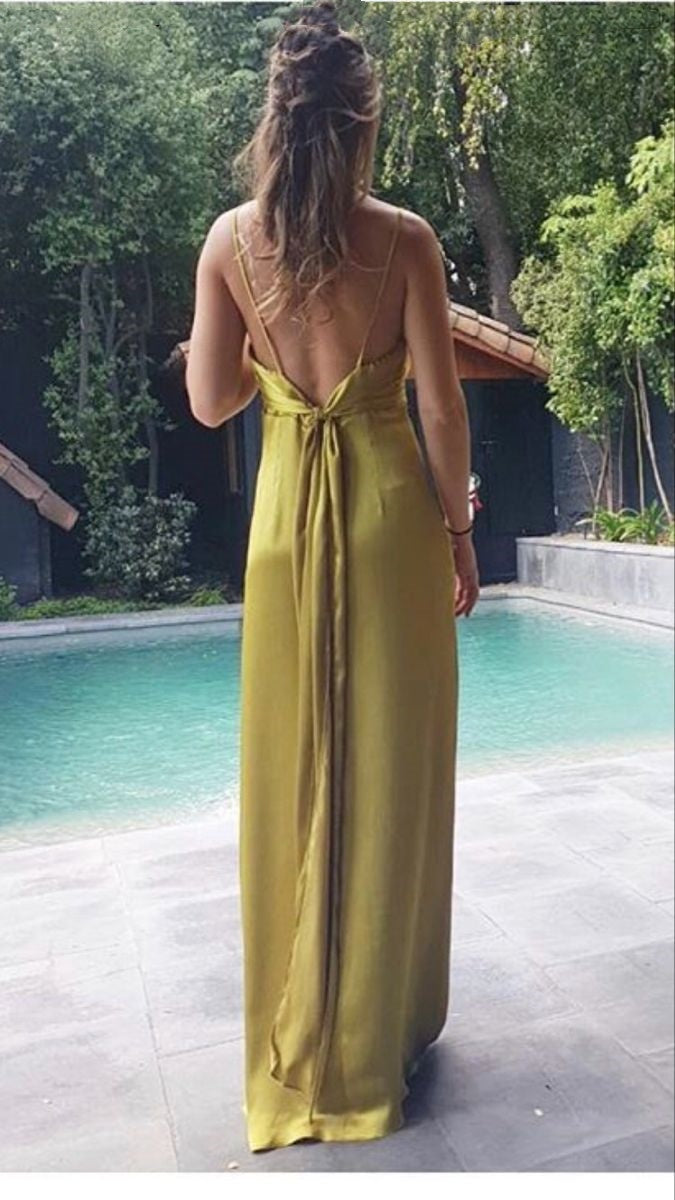 Modest Sheath Spaghetti Straps Gold Long Prom Dresses Evening Dress C2836