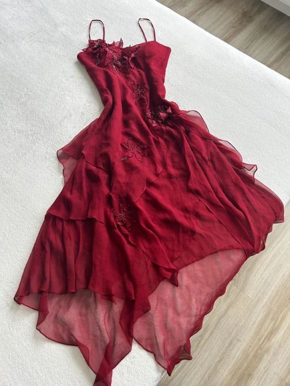 20th Birthday High Low Spaghetti Straps Burgundy Chiffon Homecoming Dresses Short Party Dress C2916