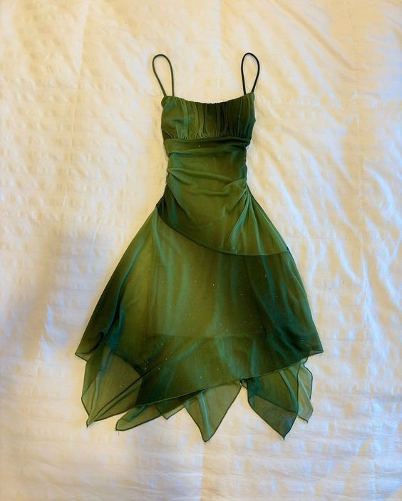 20th Birthday High Low Spaghetti Straps Green Chiffon Homecoming Dresses Short Party Dress C2921