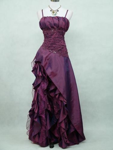 Vintage High Low Spaghetti Straps Grape Taffeta Long Prom Dresses Evening Gowns C3047